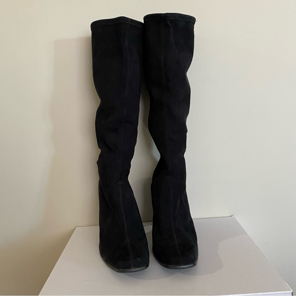 Candies Below the Knee Faux Suede Black Heeled Boots Size 8M - Picture 4 of 12